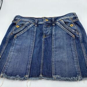 Y2k Polo Ralph Lauren Billie Carpenter Mini Skirt Button Fly Distressed 4 Cotton
